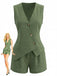 Col V à Lacets Gilet & Short Set Années 1940
