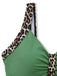 Green 1950s vintage leopard print swimsuit suspender details showcasing adjustable straps and retro hardware design ideal for authentic pin-up poolside looks