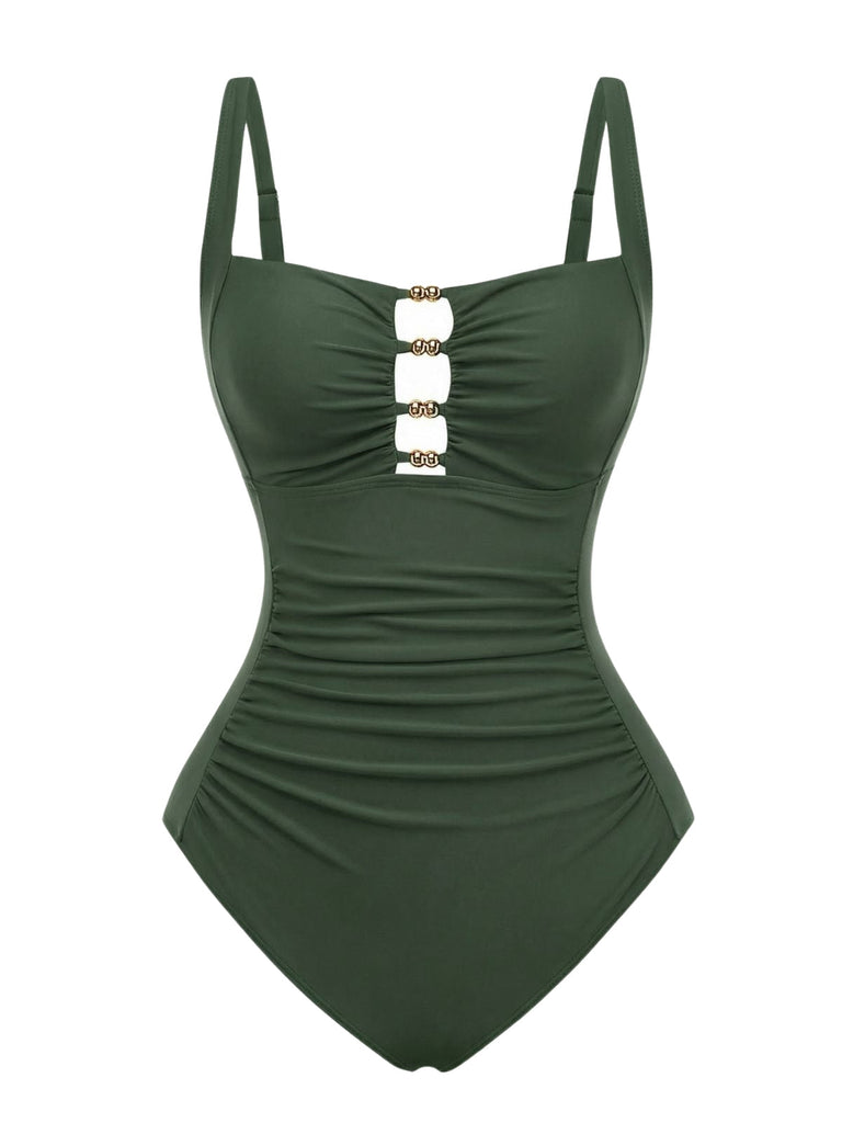 Froncé Découpé Tummy Control Maillot de Bain Une Pièce Années 1950 2