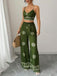Ensemble 2 Pièces Haut à Bretelles Fines Floral & Pantalon Vert Années 1970 4