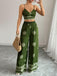 Ensemble 2 Pièces Haut à Bretelles Fines Floral & Pantalon Vert Années 1970 3