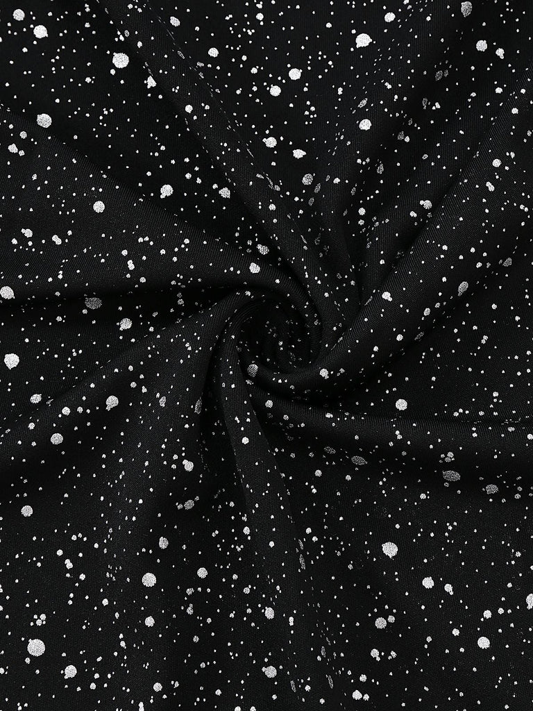 Robe noire en dentelle avec éclaboussures argentées métallisées années 1980