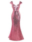 Robe longue de sirène rose à paillettes fente haute des années 1920