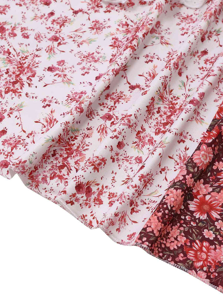Robe multicolore motif floral quilt et bretelles volants années 1930