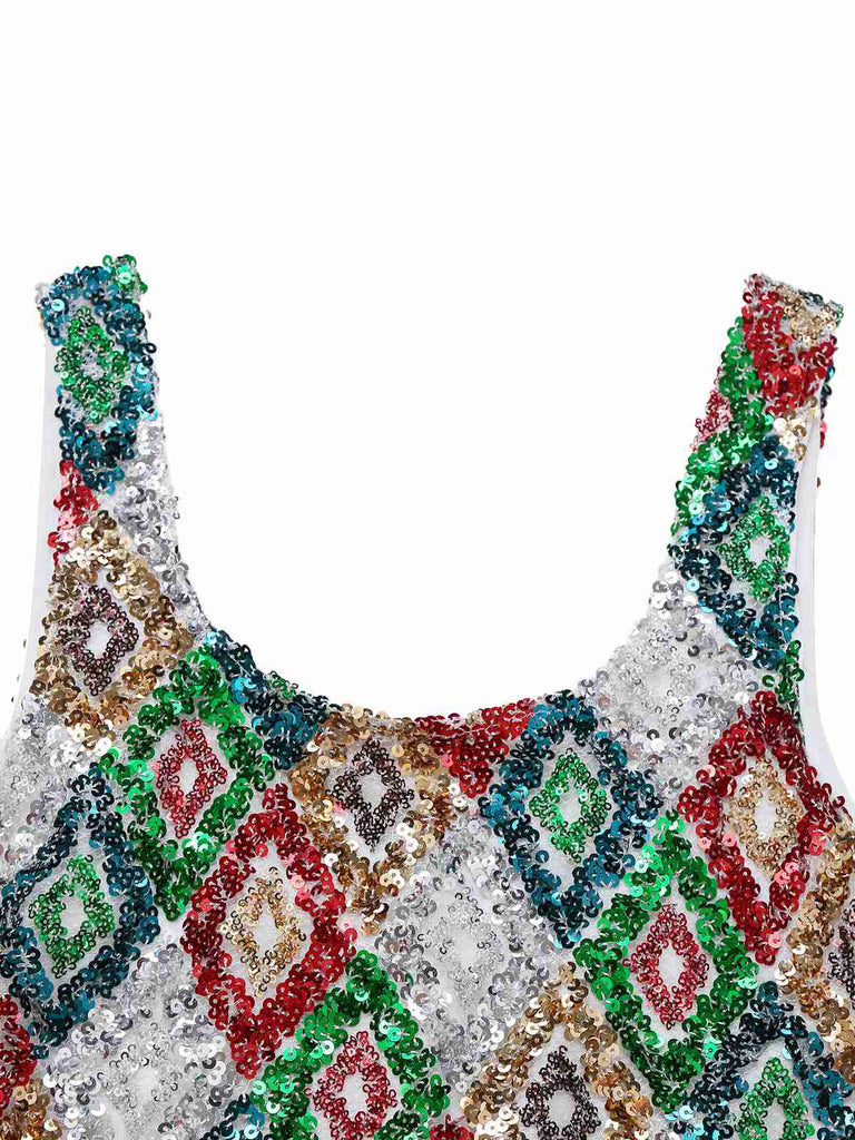 Robe moulante multicolore à paillettes Argyle des années 1970