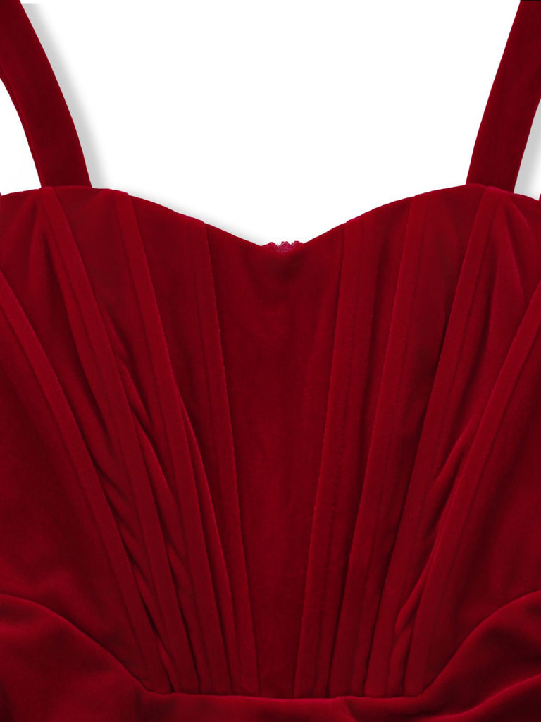 [Prévente] Robe courte rouge velours corset années 1980s