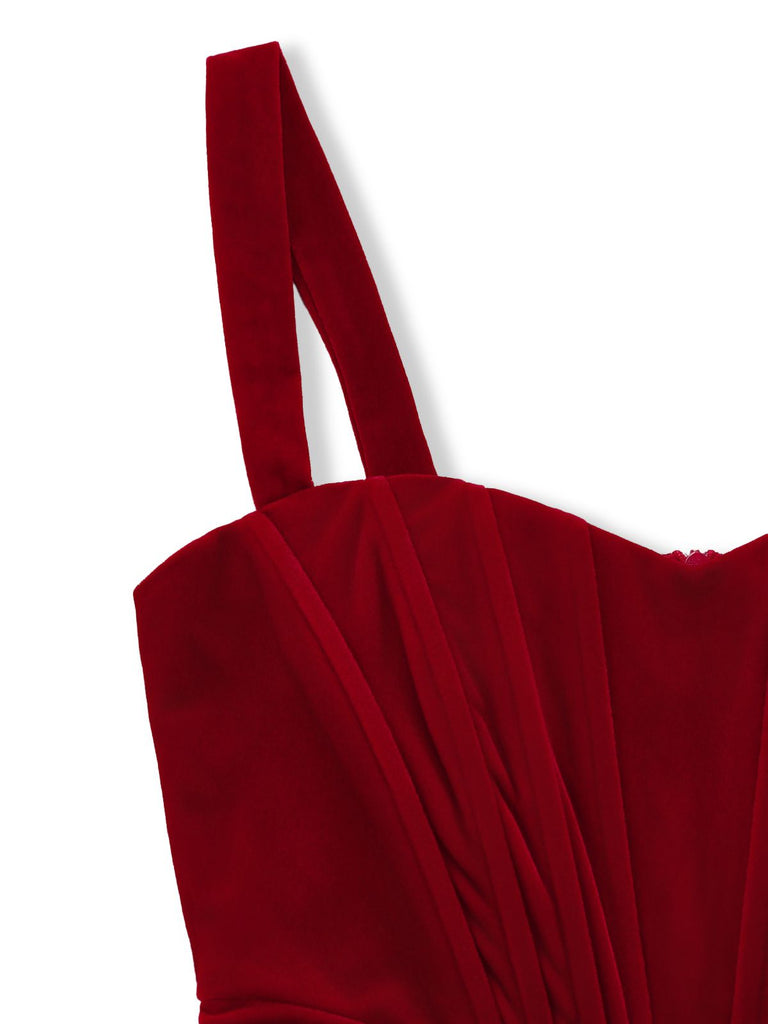 [Prévente] Robe courte rouge velours corset années 1980s