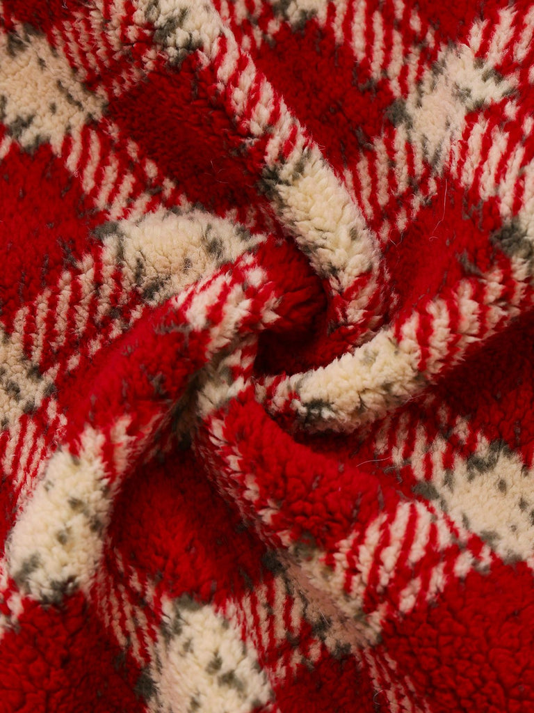 [Prévente] Manteau polaire à carreaux rouge avec col en fourrure années 1940