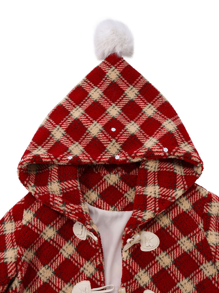 [Prévente] Manteau polaire à carreaux rouge avec col en fourrure années 1940