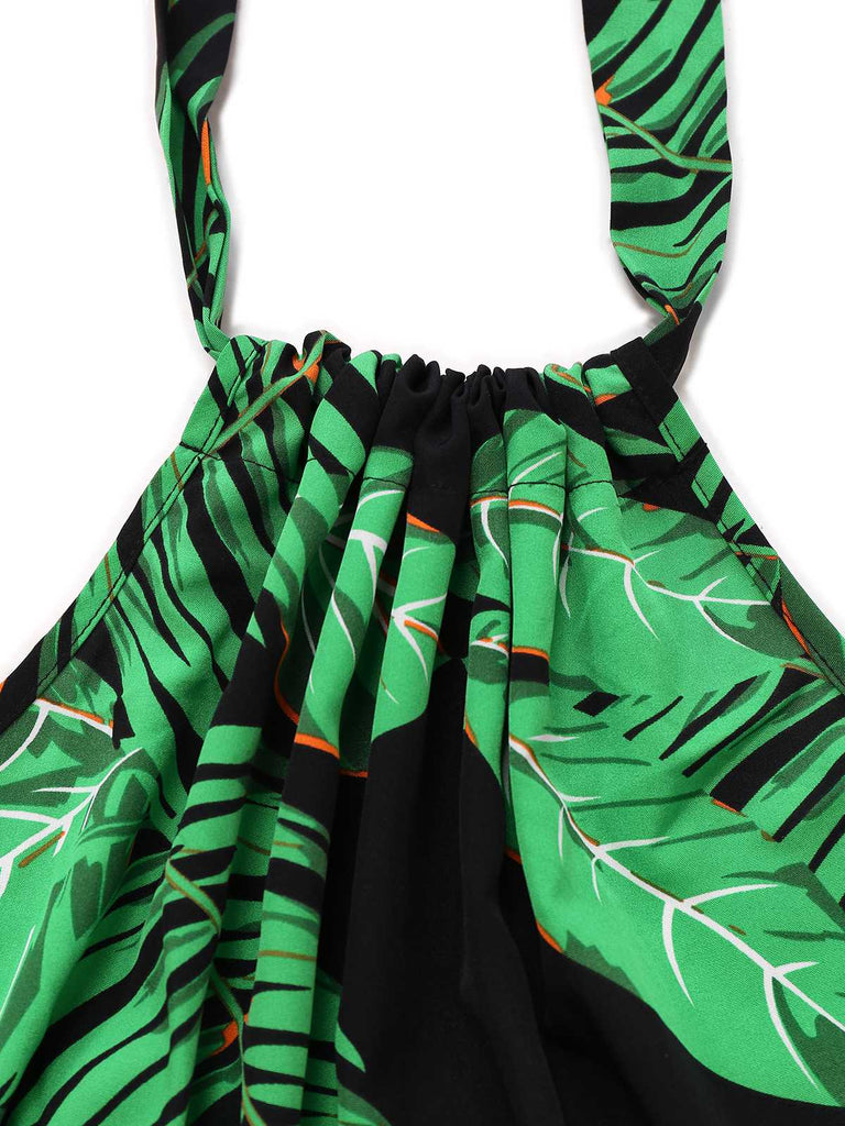 Combishort licou tropicales feuilles de palmier années 1950