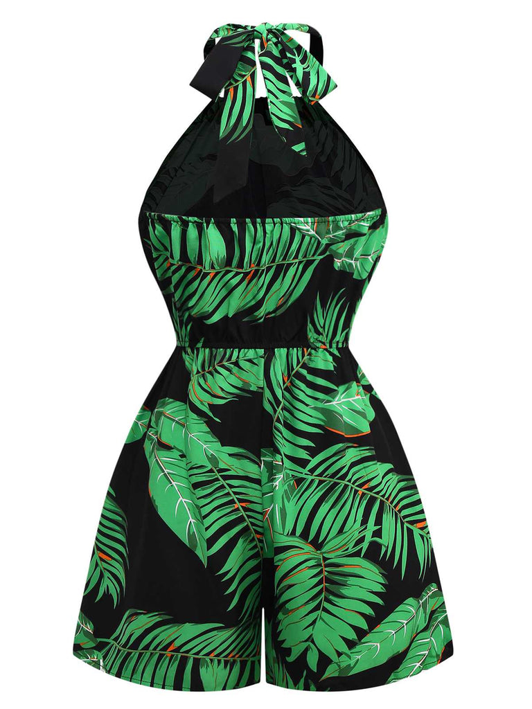 Combishort licou tropicales feuilles de palmier années 1950