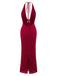 Robe maxi fendue licou pailletée dos nu col cowl 1980s