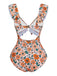Maillot de bain une pièce à volants et découpes florales nœud sur le devant années 1930