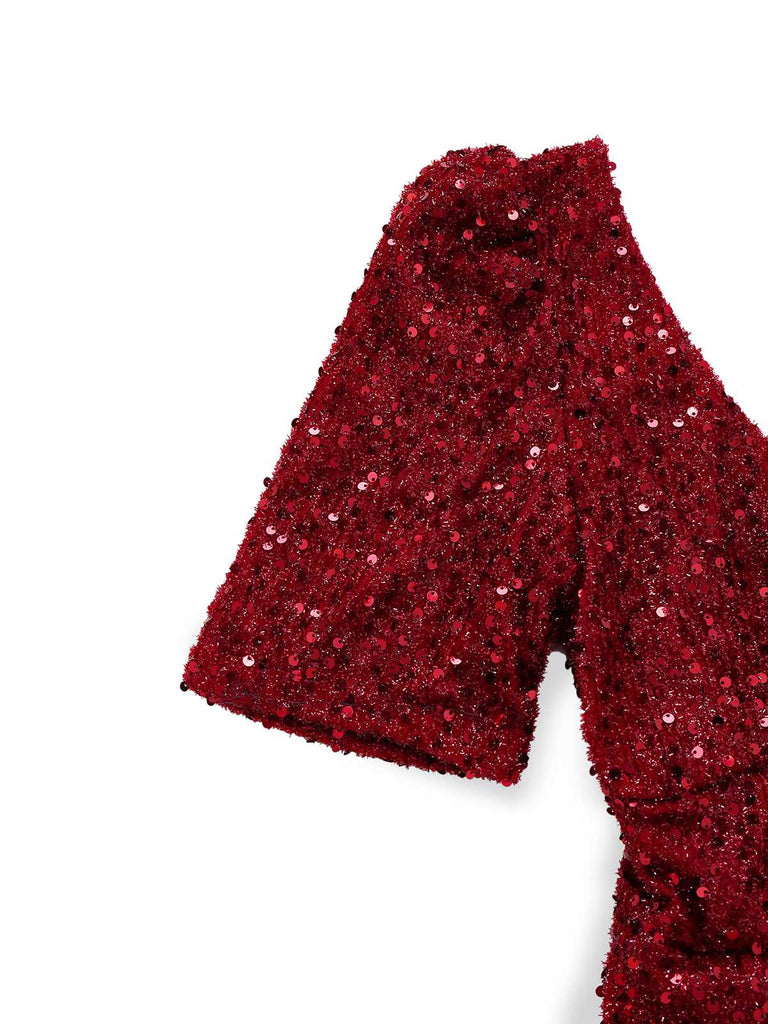 [Prévente] Robe sirène longue à paillettes et nœud rouge vin années 30