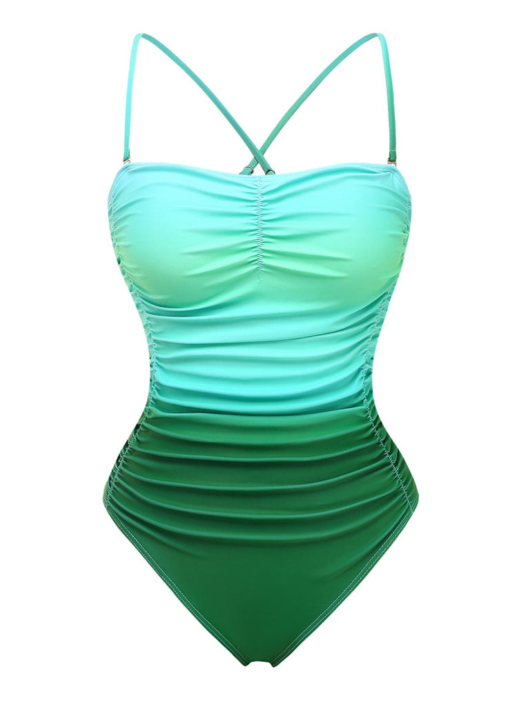 Maillot de bain une pièce froncé vert ombré années 1930