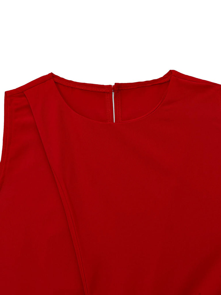 2PCS Ensemble Gilet Sans Manches Pantalon Ceinturé Années 1960