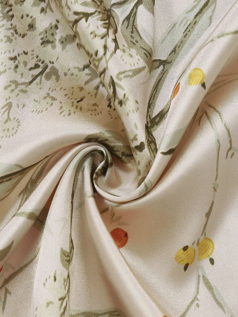 2PCS Nuisette en satin à bretelles et peignoir fleuries des années 1950