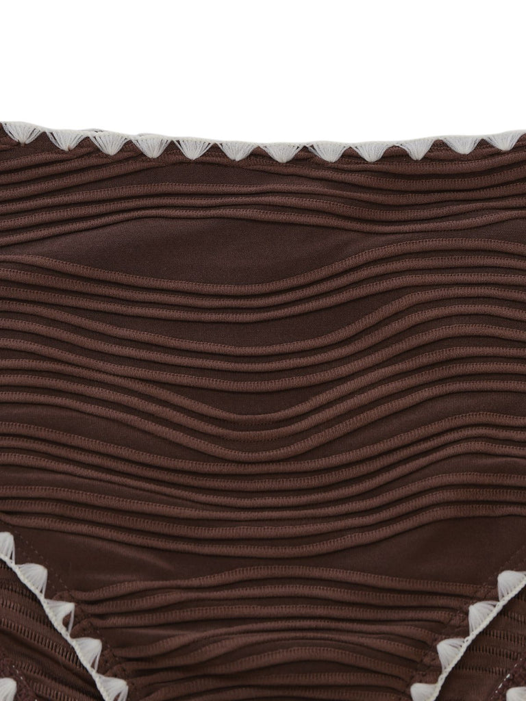 Ensemble bikini côtelé beige et marron dos nu et taille haute années 50