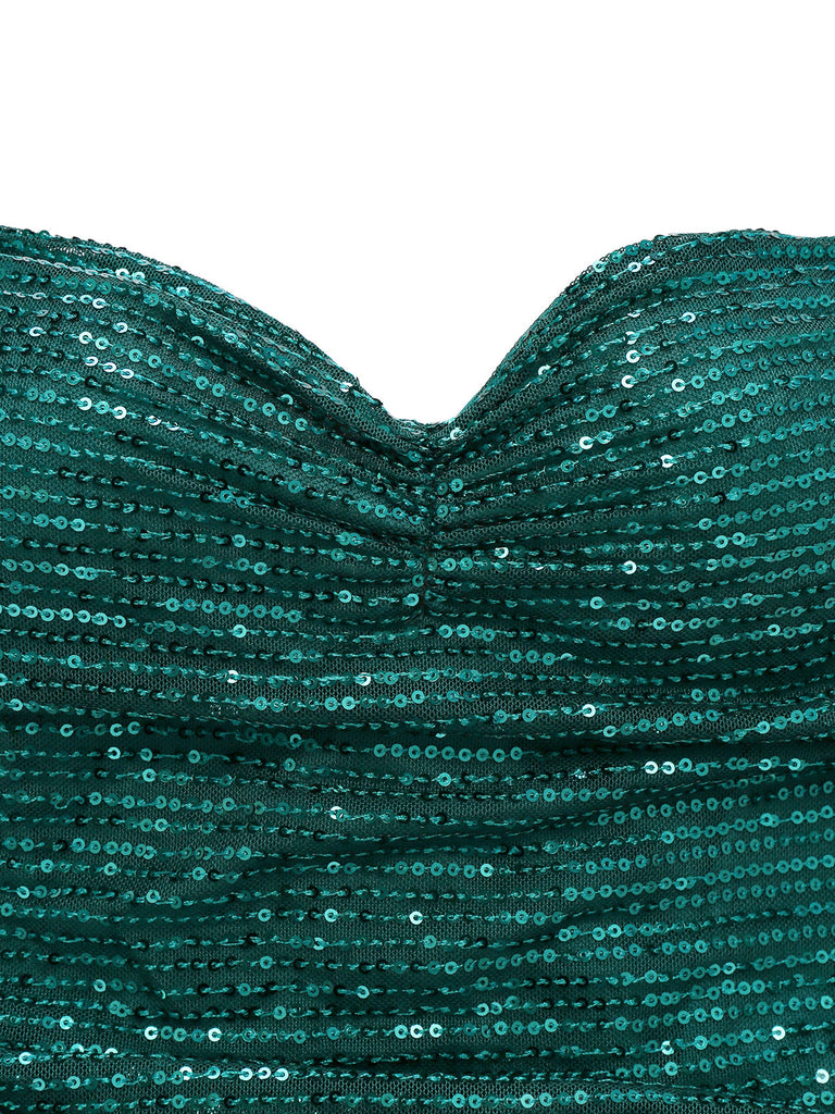 Robe longue fendue paillettes et épaules dénudées années 1930