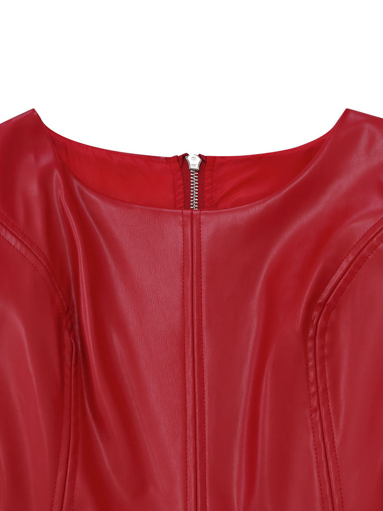 Robe trapèze sans manches en cuir uni années 1980