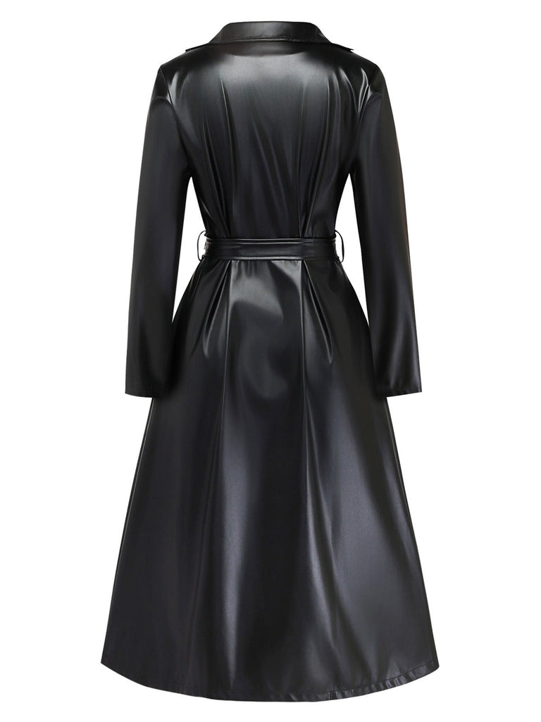 Trench-coat noir en similicuir avec ceinture années 1960 - 2