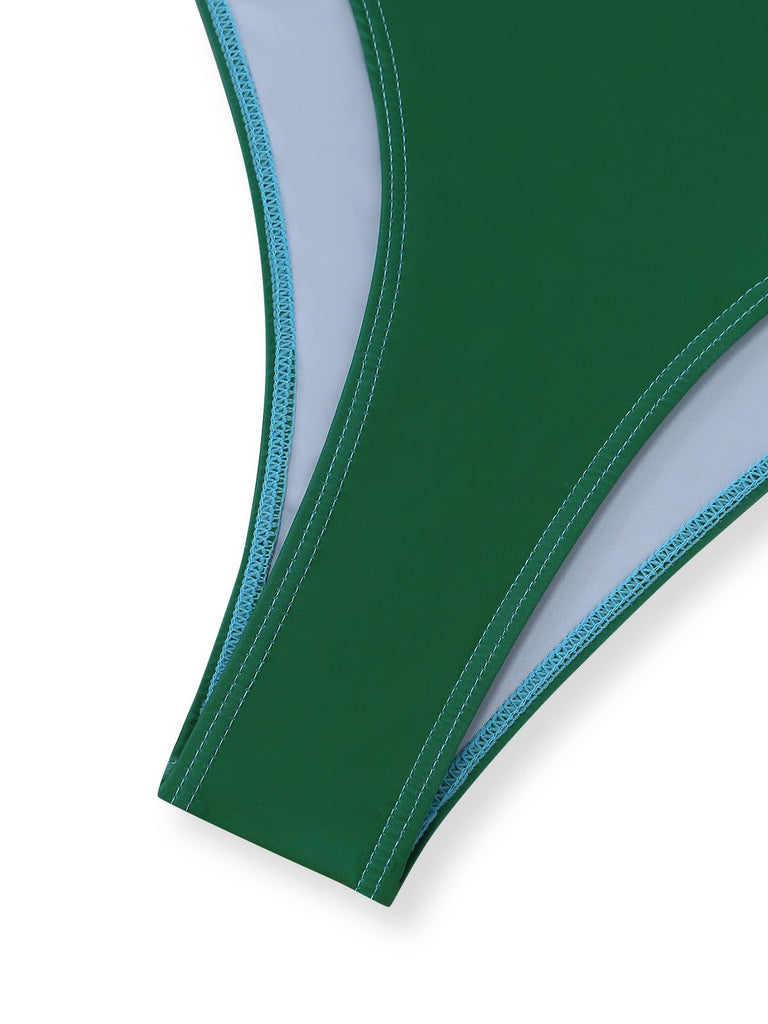 Maillot de bain une pièce froncé vert ombré années 1930