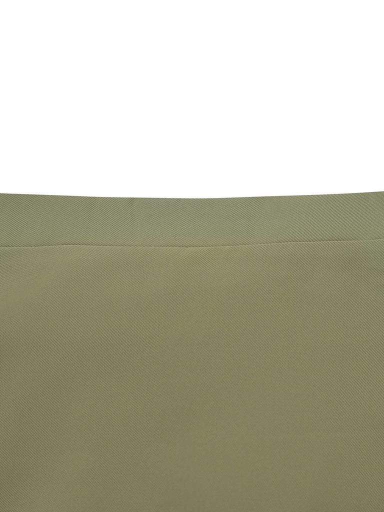 2PCS Chemisier vert col noué et jupe trapèze des années 1980