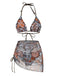 3PCS Ensemble bikini triangle à imprimé tribal et paréo années 1970