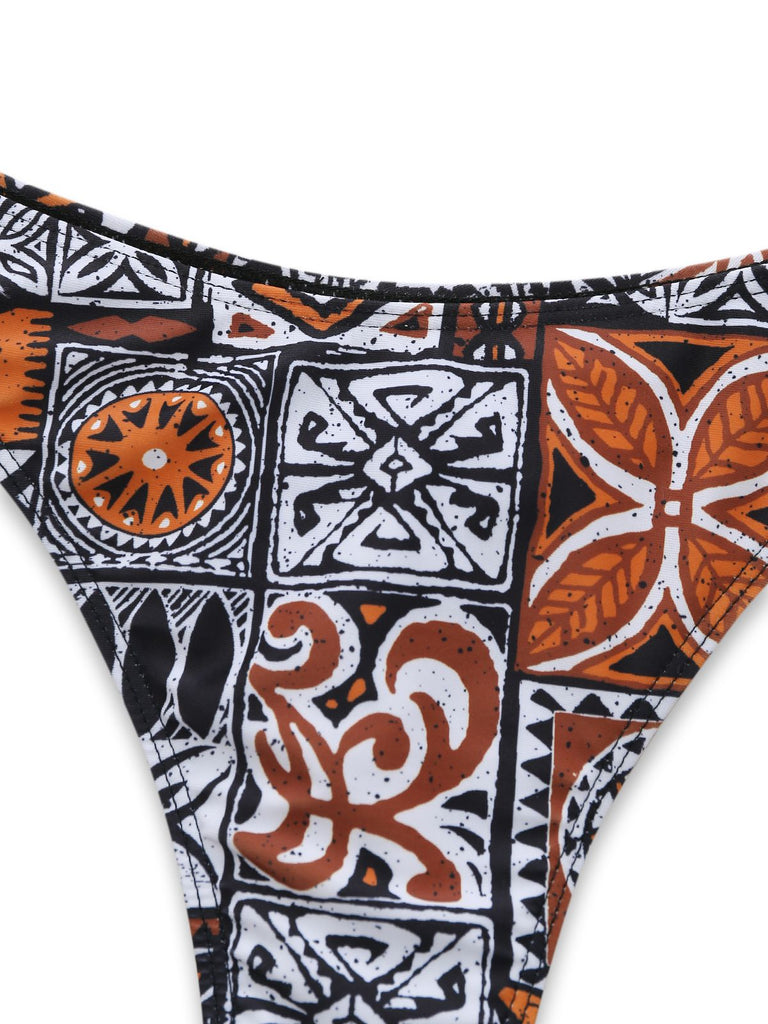 3PCS Ensemble bikini triangle à imprimé tribal et paréo années 1970