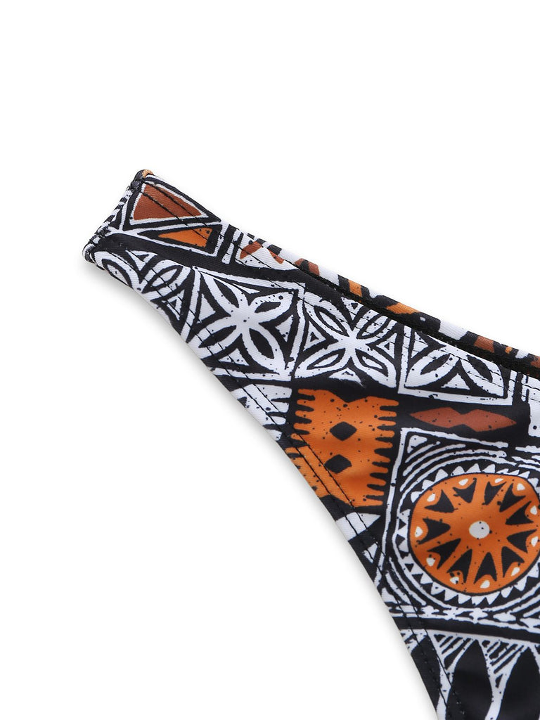 3PCS Ensemble bikini triangle à imprimé tribal et paréo années 1970