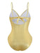 Maillot de bain une pièce doré à bretelles froncées et perles années 1980
