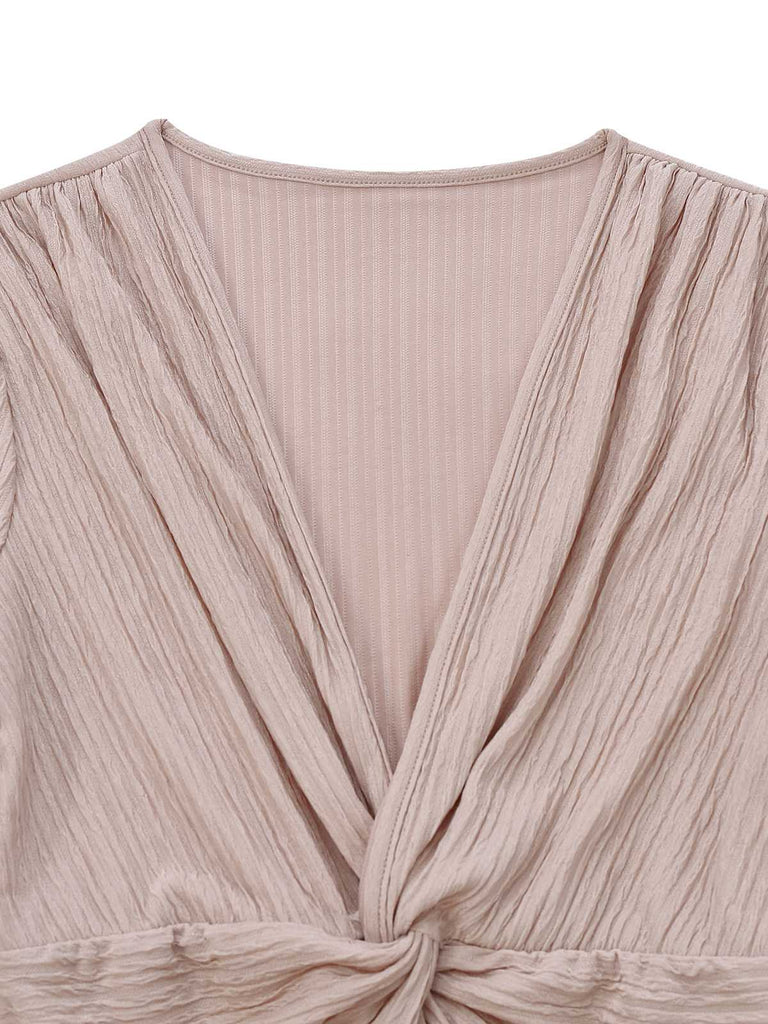 Combinaison col en V manches longues et imprimé torsadé années 1970