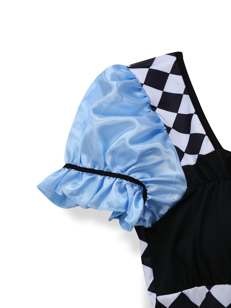 Robe tablier bleue Alice manches bouffantes des années 1960