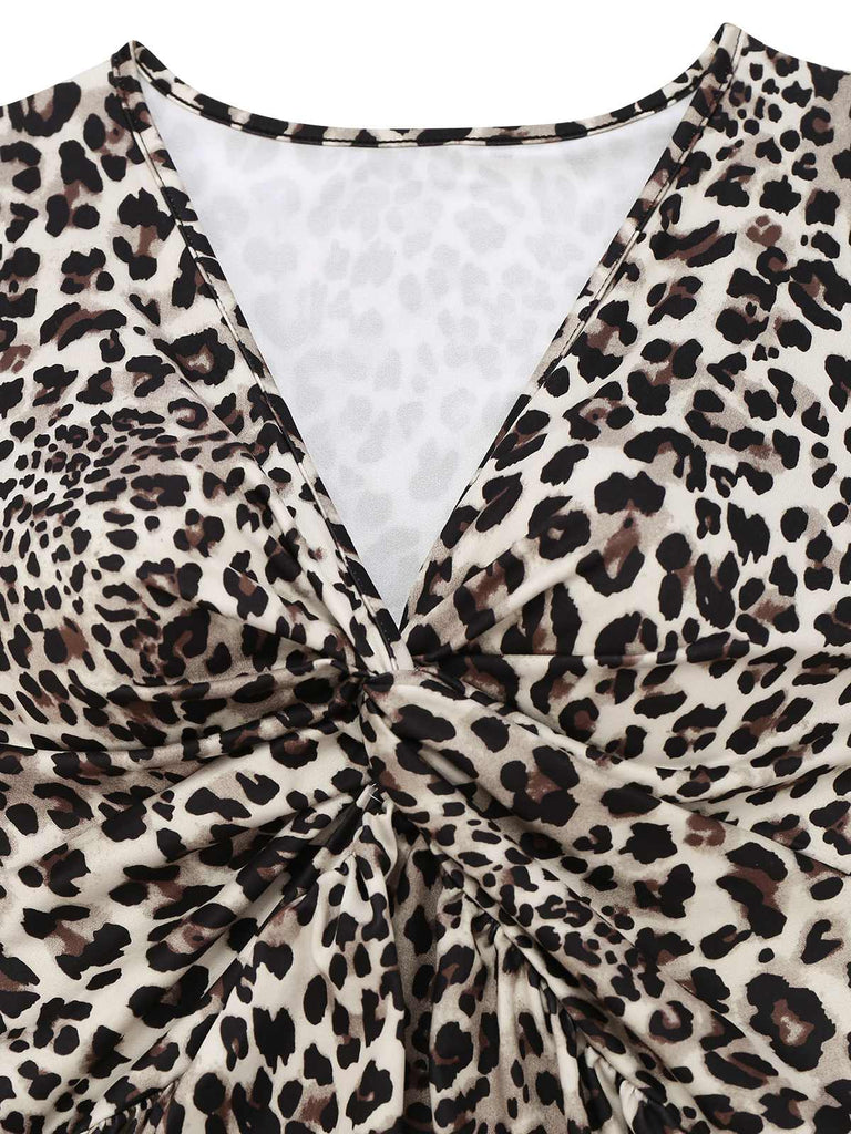 Robe plissée léopard à larges bretelles années 1950