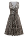 Robe plissée léopard à larges bretelles années 1950
