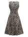 Robe plissée léopard à larges bretelles années 1950