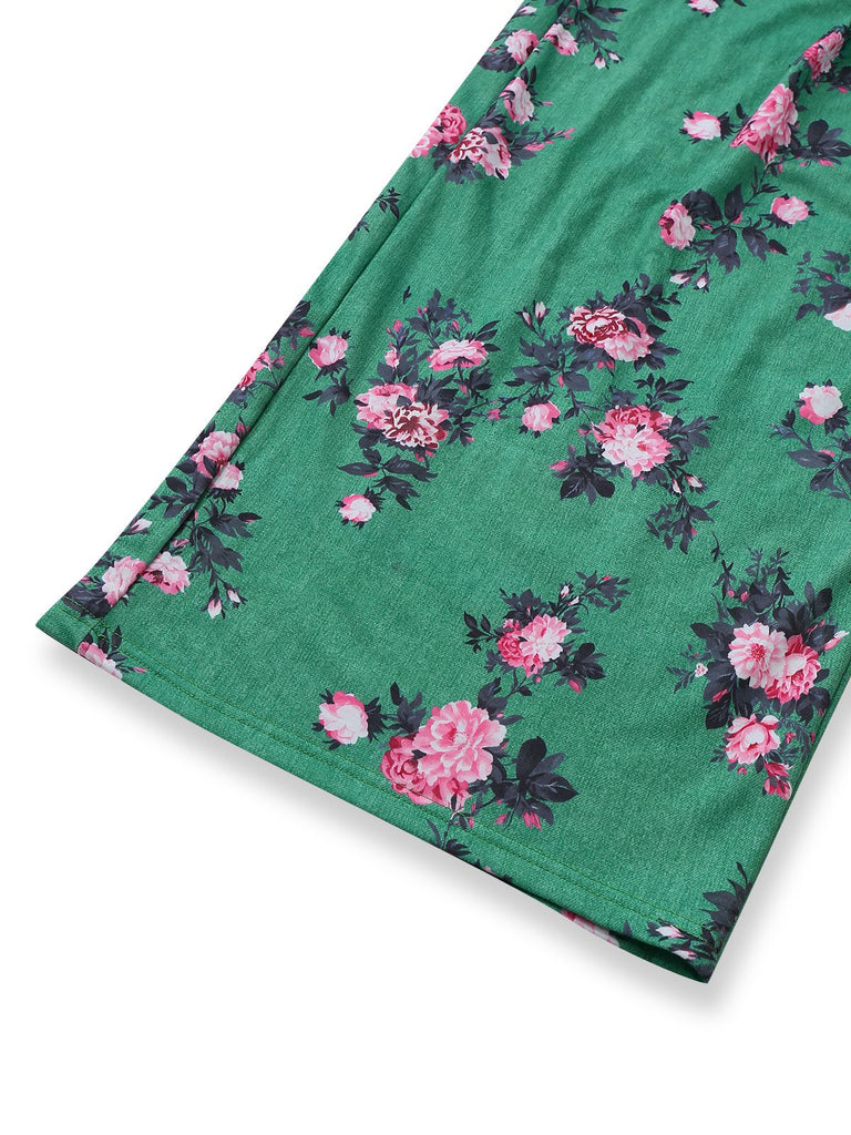 Combinaison pantalon large à imprimé floral vert années 1940