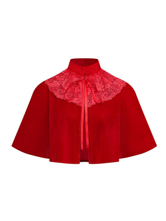 Cape patchwork en velours et dentelle unie des années 1950