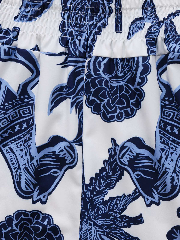 2PCS Haut court et pantalon bleu style bohème des années 1970