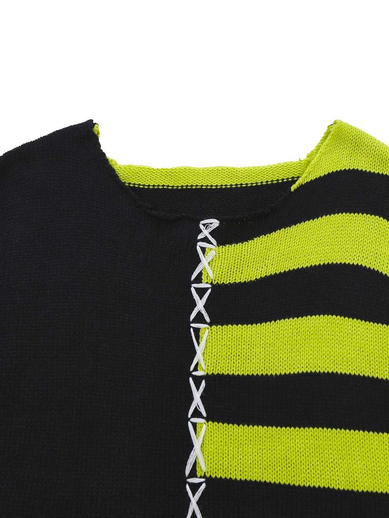Pull rayé à lacets en maille vieillie pour Halloween des années 1980