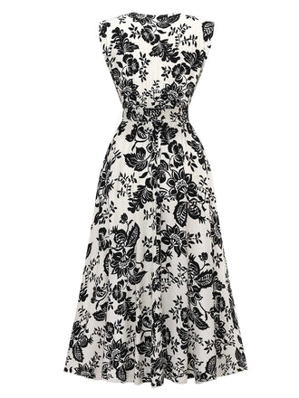 Robe mi-longue à fleurs à manches courtes années 1970