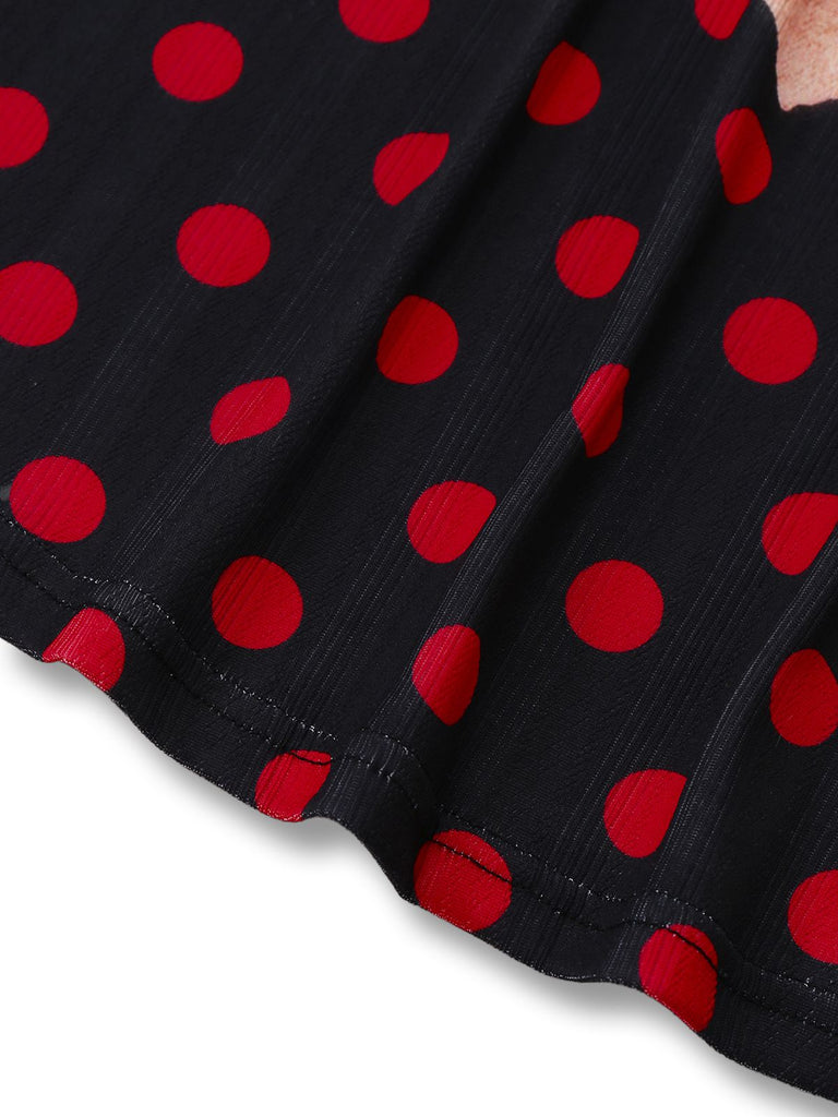 Robe Crayon Noire Pois Motif Cœur Années 1980