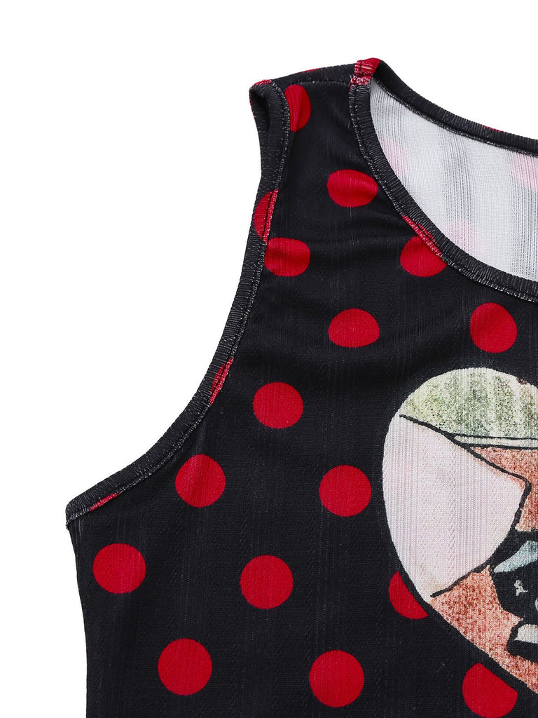 Robe Crayon Noire Pois Motif Cœur Années 1980