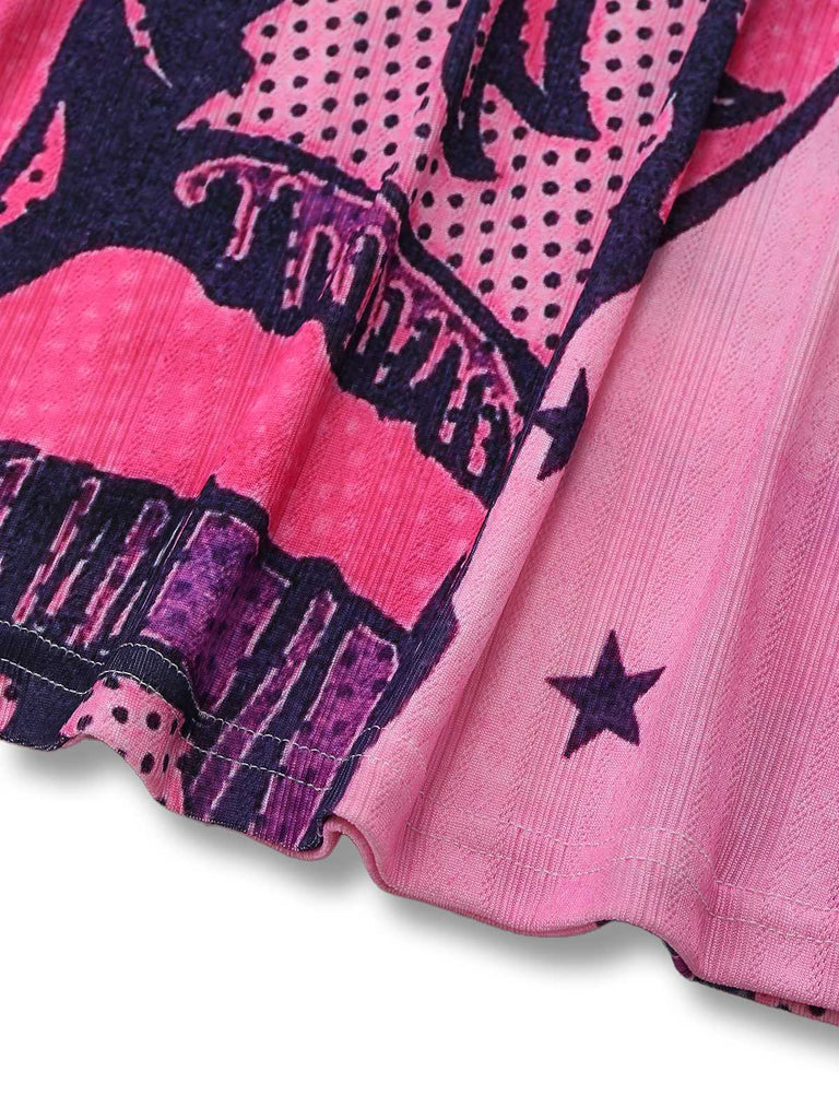 Robe Slip Rose Bordure Dentelle Motif Dessin Animé Années 2000