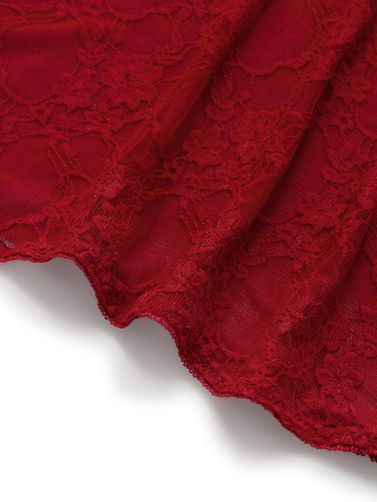 Nuisette sexy en dentelle dos nu à col en V années 1980