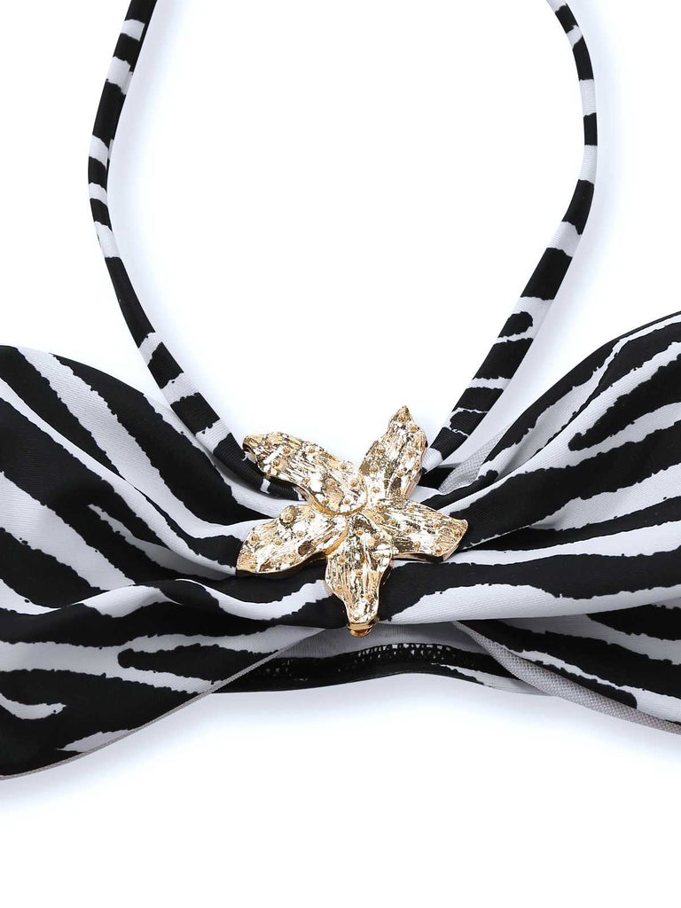 Ensemble de bikini bandeau zèbre et accents d'étoiles de mer années 1960