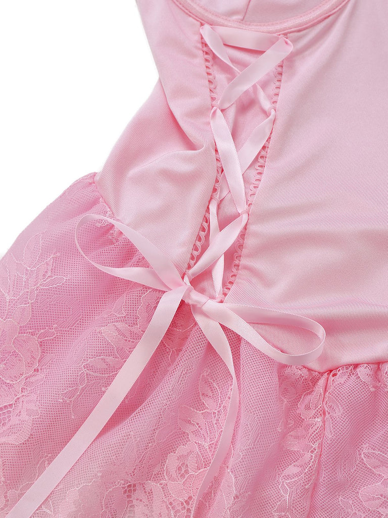 Ensemble body corset orné de dentelle des années 1960