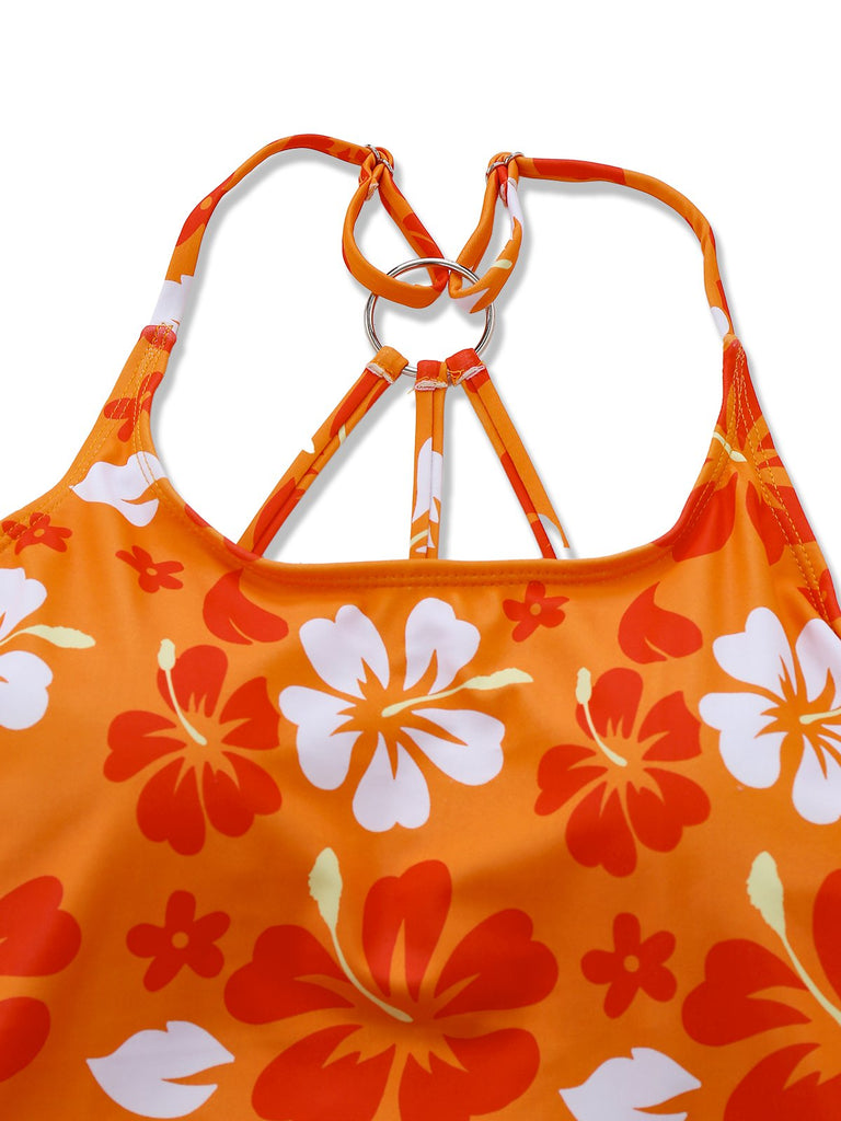 Ensemble bikini dos nu fleurs orange 1960s