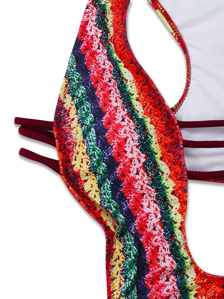 Maillot De Bain Arc-En-Ciel Découpes Bretelles Crochet Faux Années 1960