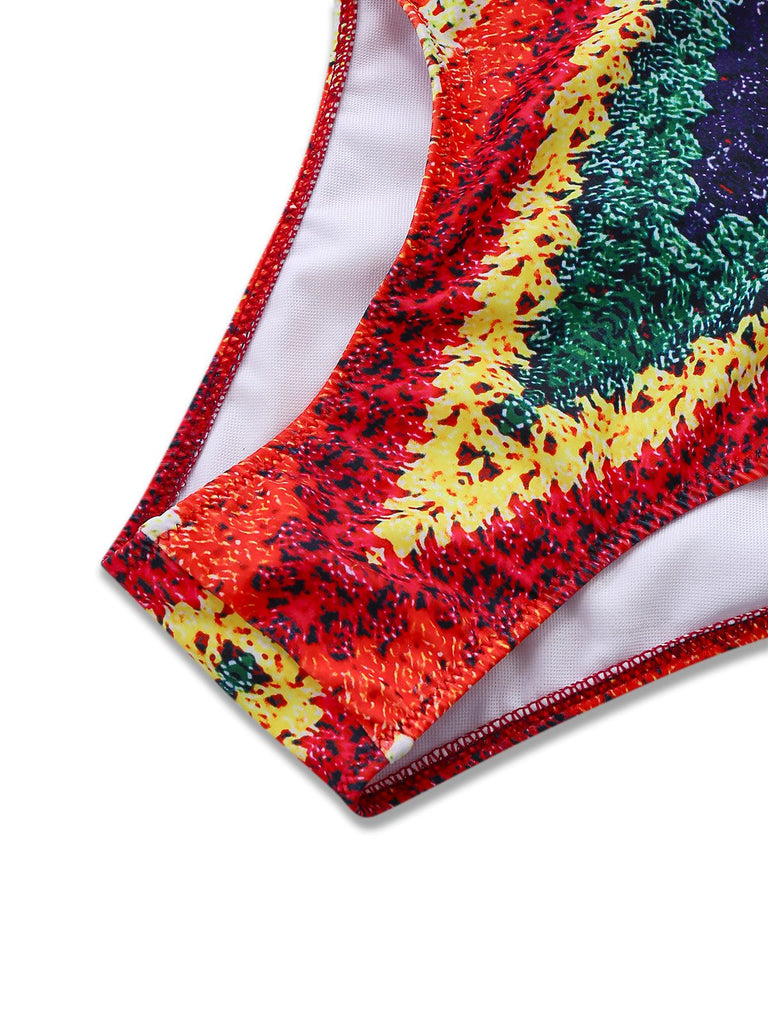 Maillot De Bain Arc-En-Ciel Découpes Bretelles Crochet Faux Années 1960